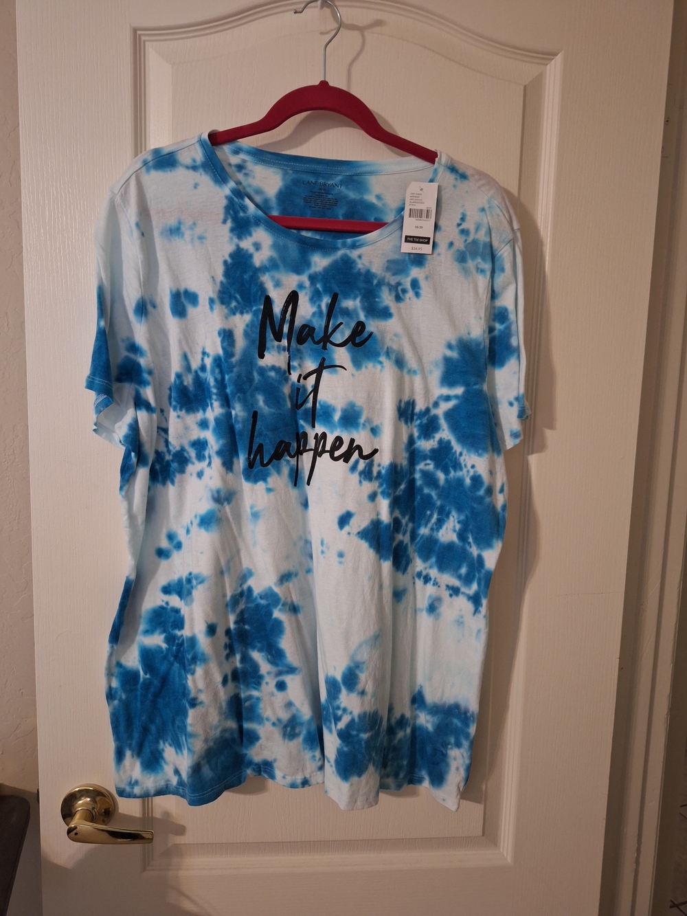 Lane Bryant Blue & White Tie-Dye 'Make It Happen' Short Sleeve Tee